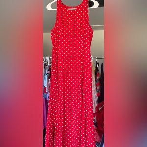 Red dress with white polka dots